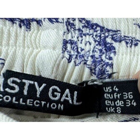 Nasty Gal Womens Pants Sz 4 Ivory/Blue Toile de Jouy Wide-Leg Palazzo Pull-On - Picture 5 of 10